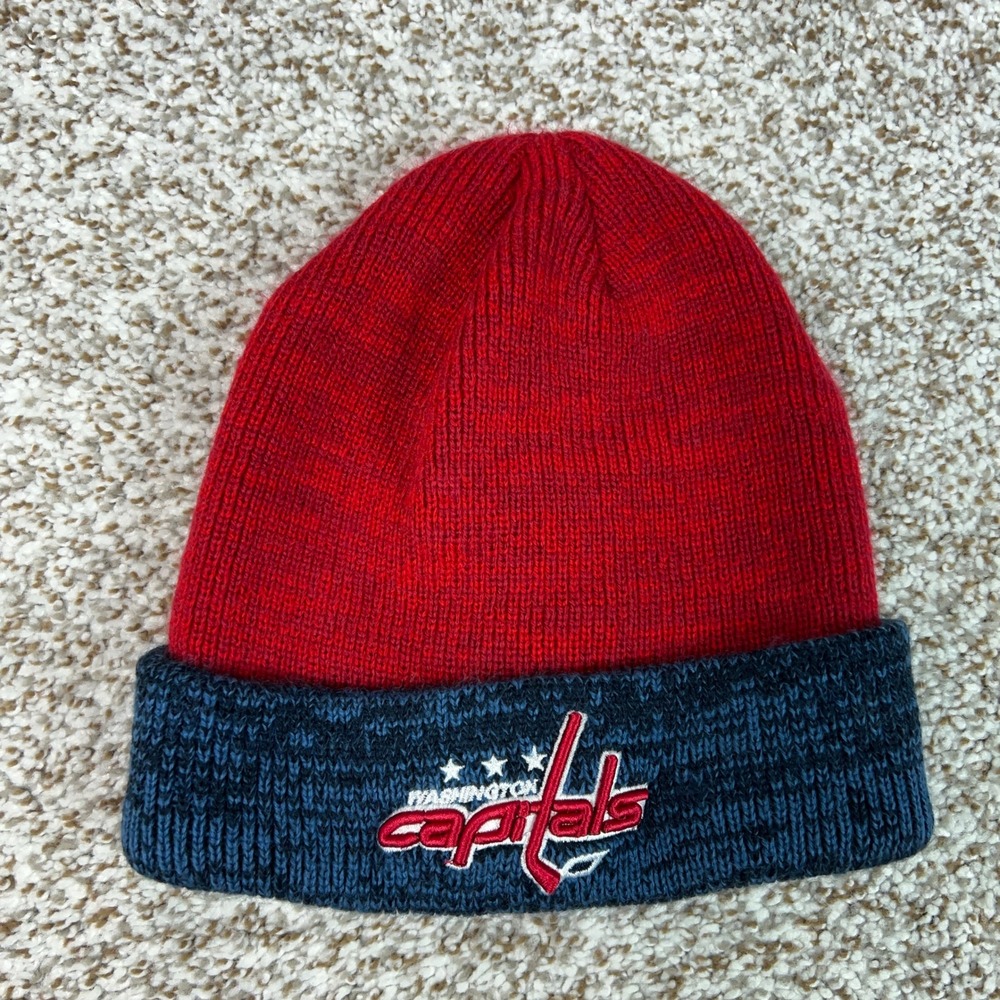 Washington Capitals Hat Mens One Size Red Blue Winter NHL Hockey Beanie Cap Logo